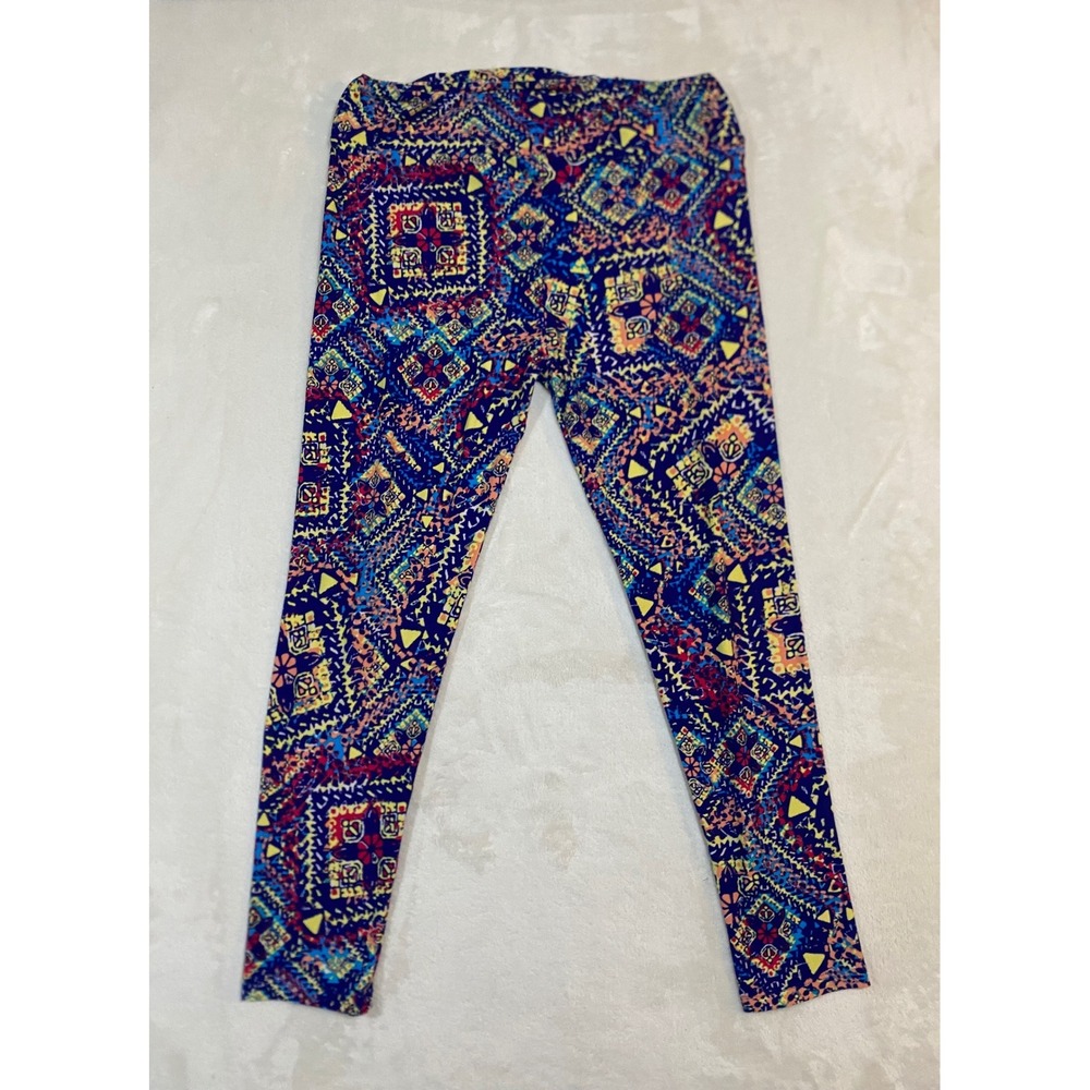 LuLaRoe TC2 Leggings Womens Tall Curvy 2 Blue Geometric Kaleidoscopic Print
